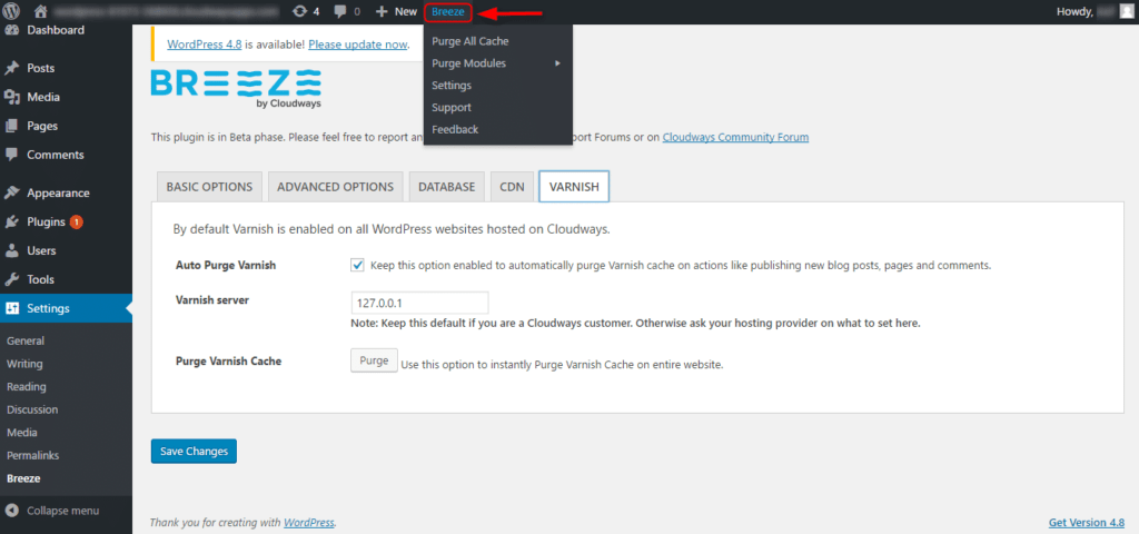 Breeze cache plugin UI