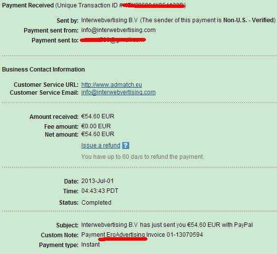 Eroadvertising Payment Proof