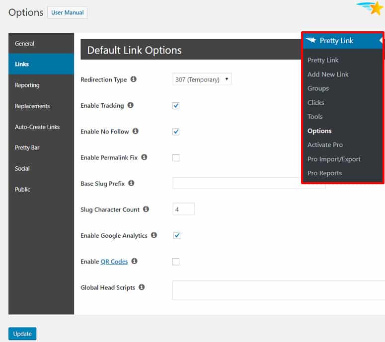 prettylinks default link options review 