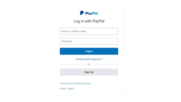 paypal login